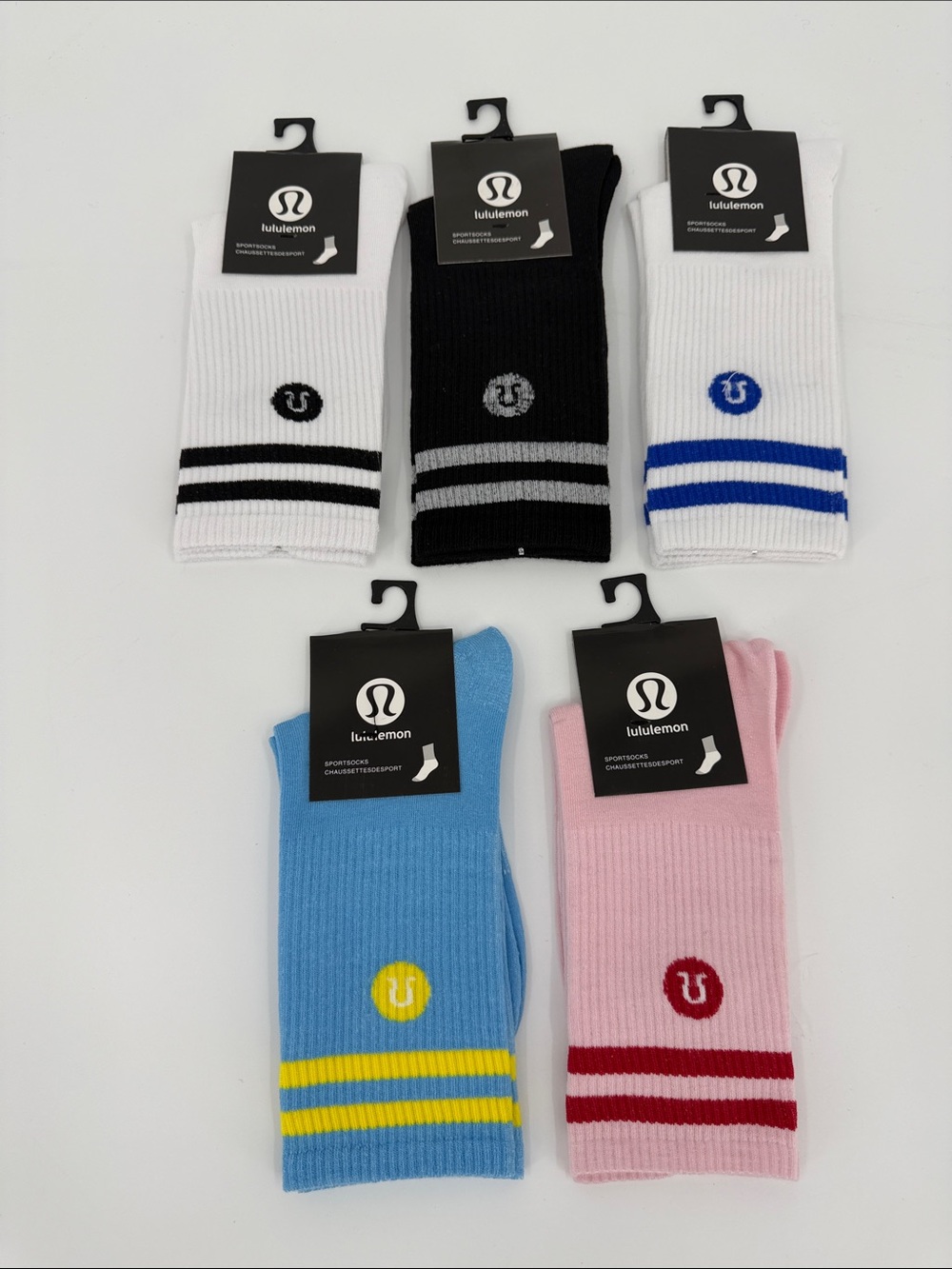 lululemon athletica Ribbed Crew Socks — White, Black, Blue, Sky Blue, Pink